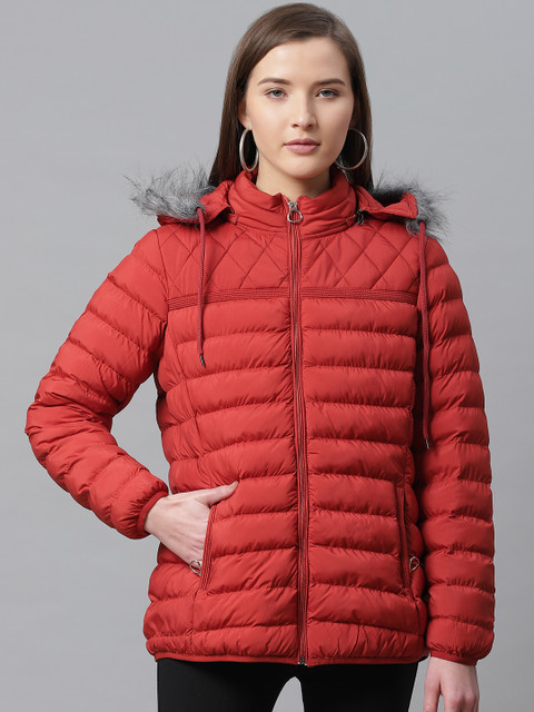 

Fort Collins Women Red Solid Lightweight Parka Jacket with Detachable Hood