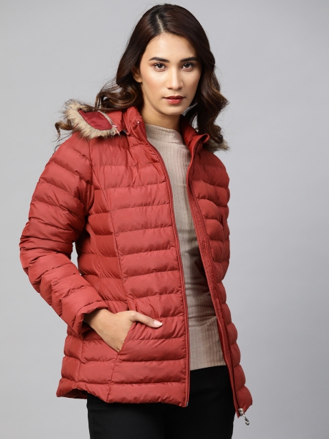 

Fort Collins Women Red Solid Parka Jacket with Detachable Hood