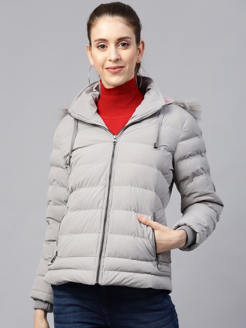 

Fort Collins Women Grey Solid Hooded Parka Jacket