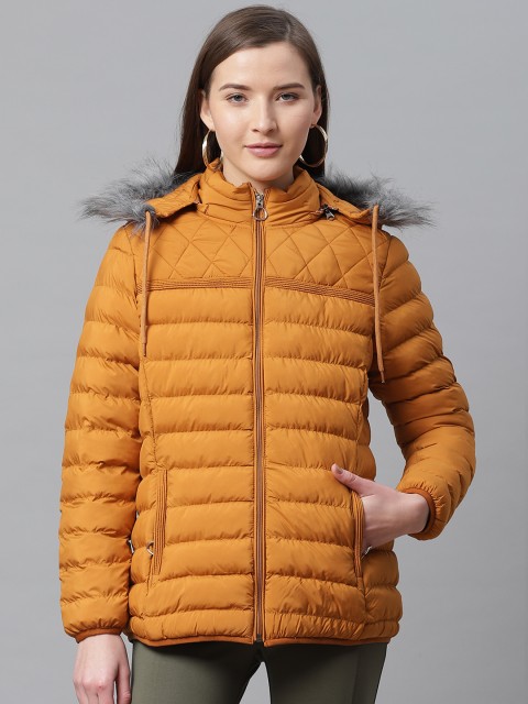 

Fort Collins Women Mustard Yellow Solid Lightweight Parka Jacket with Detachable Hood