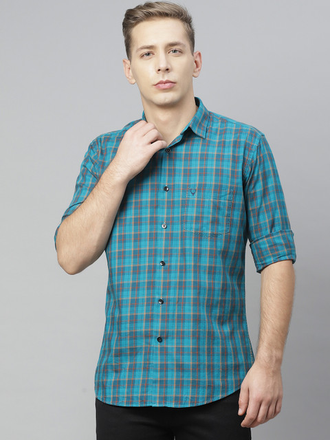 

Allen Solly Men Blue & Orange Regular Fit Checked Casual Shirt