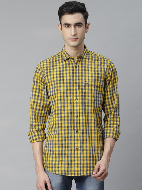 

Allen Solly Men Mustard Yellow & Navy Blue Sport Fit Checked Casual Shirt