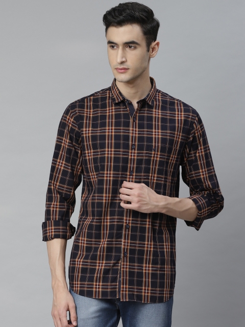 

Allen Solly Men Navy Blue & Orange Sport Regular Fit Checked Casual Shirt