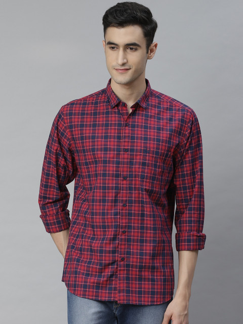 

Allen Solly Men Red & Navy Blue Regular Fit Checked Casual Shirt
