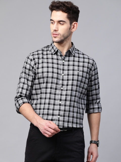 

Allen Solly Men Grey & Black Regular Fit Checked Casual Shirt