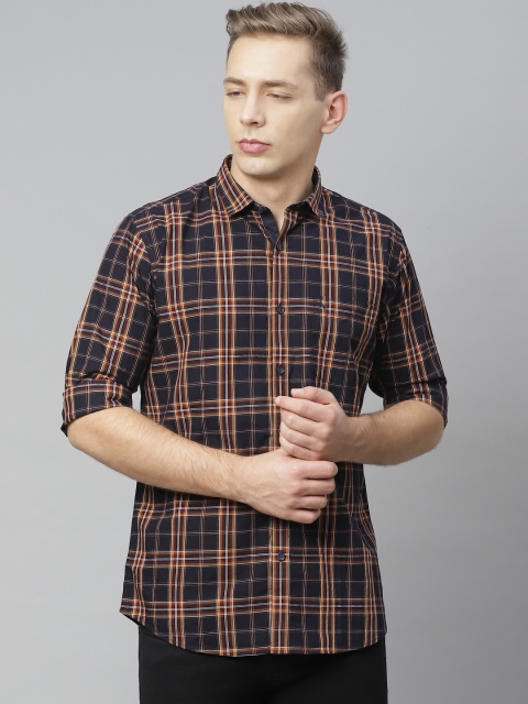 

Allen Solly Men Navy Blue & Mustard Yellow Cotton Regular Fit Checked Casual Shirt