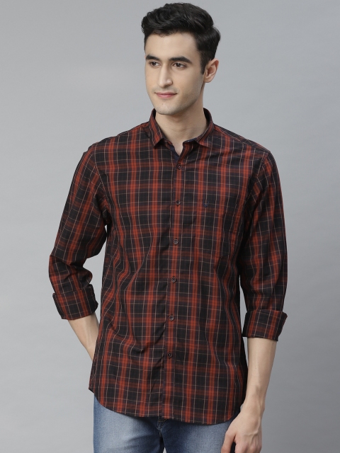 

Allen Solly Men Rust Orange & Wine-Coloured Cotton Sport Fit Checked Casual Shirt