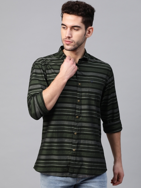 

Allen Solly Sport Men Olive Green & Off-White Custom Fit Striped Casual Shirt