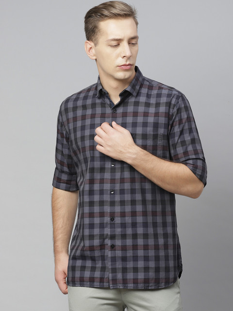 

Allen Solly Men Grey & Navy Blue HEIQ VIROBLOCK Checked Casual Shirt