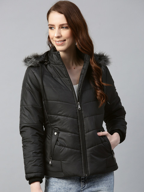 

Foreign Culture By Fort Collins Women Black Solid Parka Jacket with Detachable Hood