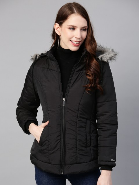 

Foreign Culture By Fort Collins Women Black Solid Parka Jacket with Detachable Hood