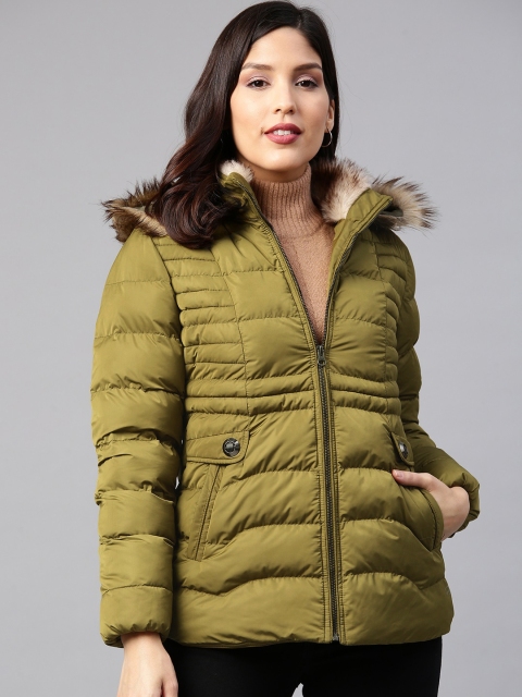 

Fort Collins Women Olive Green Solid Hooded Parka Jacket