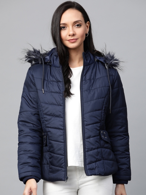

Foreign Culture By Fort Collins Women Navy Blue Solid Lightweight Hooded Parka Jacket