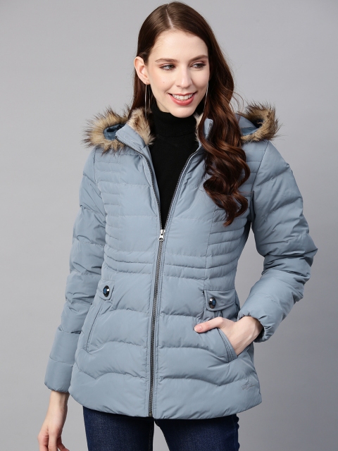 

Fort Collins Women Blue Solid Detachable Hooded Lightweight Parka Jacket