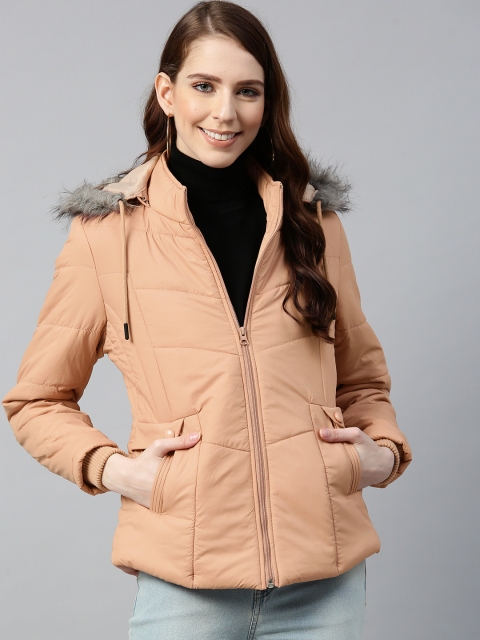 

Foreign Culture By Fort Collins Peach-Coloured Solid Parka Jacket with Detachable Hood