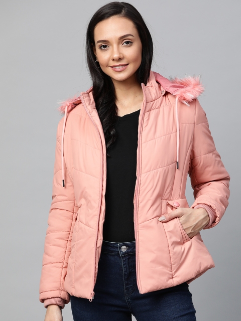 

Foreign Culture By Fort Collins Women Pink Solid Lightweight Hooded Parka Jacket