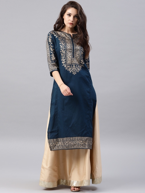

Vishudh Teal Blue Printed A-Line Kurta