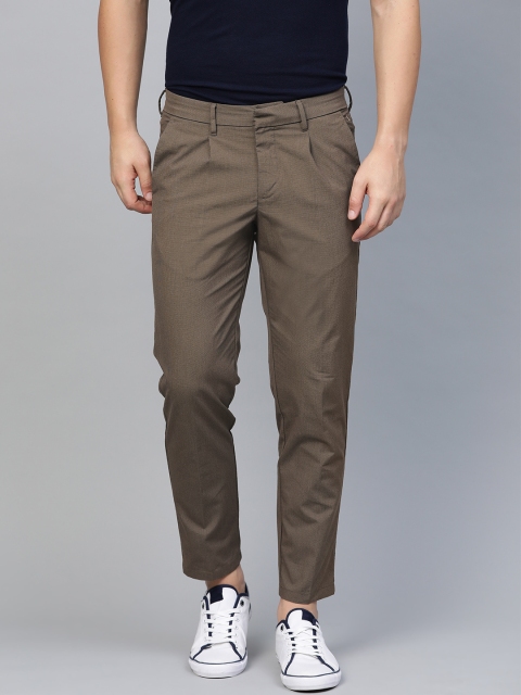 

Allen Solly Men Brown Crop Fit Self Design Pleated Regular Trousers