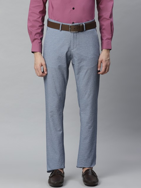 

Allen Solly Men Blue Smart Slim Fit Airportables Self Design Regular Trousers
