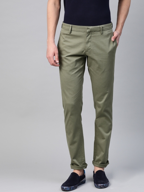 

Allen Solly Men Olive Green Smart Slim Fit Self Design Regular Trousers