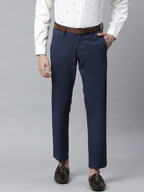 

Allen Solly Men Navy Blue Smart Slim Fit Self Design Smart Casual Trousers