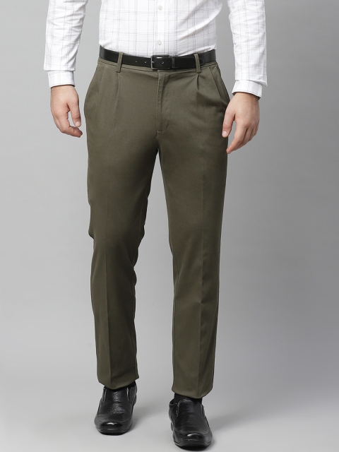 

Allen Solly Men Olive Green Regular Fit Solid Smart Casual Trousers
