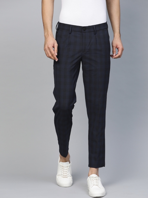 

Allen Solly Men Navy Blue & Black Modern Fit Checked Regular Trousers