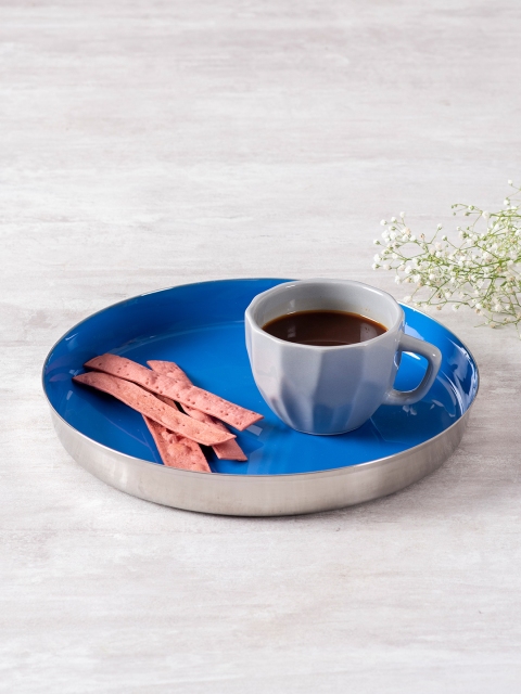 

nestroots Blue & Gold-Toned Stainless Steel Dinner Plate