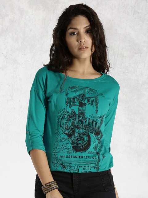 

Roadster Green Round Neck Graphic Printed T-shirt