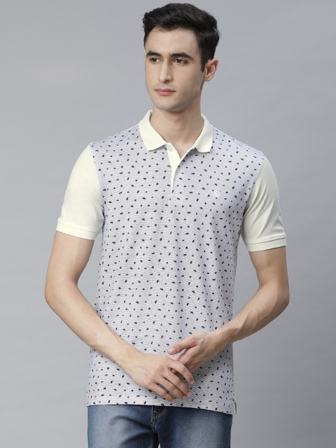 

Allen Solly Men White & Navy Blue Tropical Printed Polo Collar T-shirt