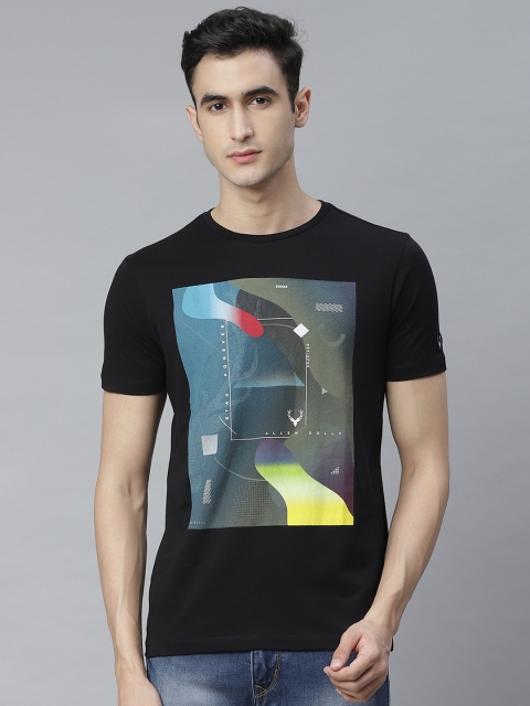 

Allen Solly Sport Men Black & Blue Pure Cotton Printed Round Neck T-shirt