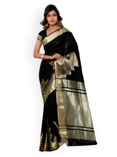 

Varkala Silk Sarees Black Cotton Blend Woven Design Jacquard Banarasi Saree