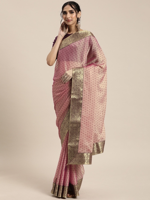 

Mitera Pink & Burgundy Poly Chiffon Embellished Mysore Silk Saree