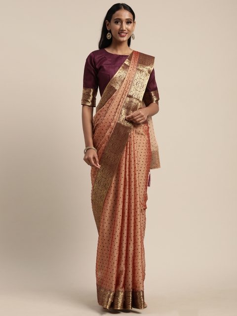 

Mitera Brown Poly Chiffon Woven Design Mysore Silk Saree