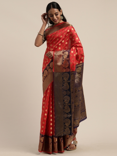

Mitera Red Silk Blend Woven Design Kanjeevaram Saree