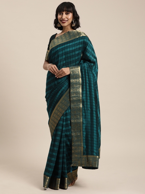

Mitera Blue Silk Blend Woven Design Kanjeevaram Saree