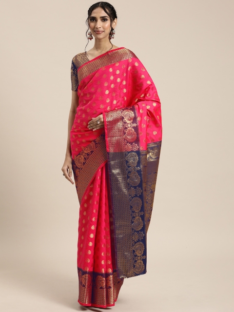 

Mitera Pink & Gold-Toned Silk Blend Woven Design Kanjeevaram Saree