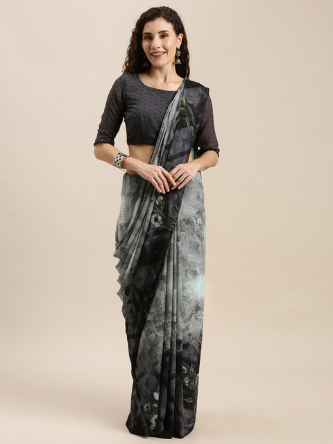 

Mitera Grey & Black Cotton Blend Printed Dharmavaram Celebrity Saree