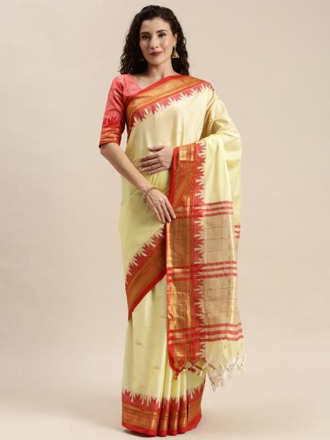 

Mitera White Silk Cotton Woven Design Paithani Saree