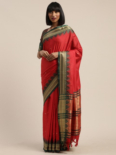 

Mitera Red Silk Cotton Woven Design Paithani Saree