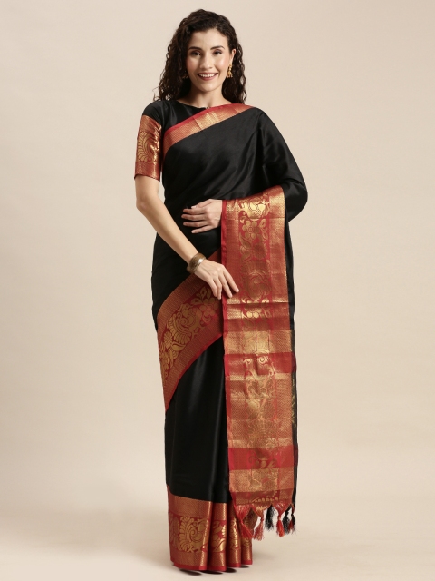 

Mitera Black Silk Blend Solid Kanjeevaram Saree
