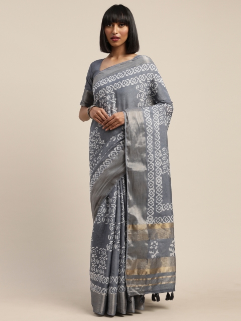 

Mitera Grey & White Cotton Blend Printed Dharmavaram Saree