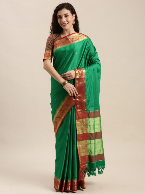 

Mitera Green Silk Cotton Solid Paithani Saree