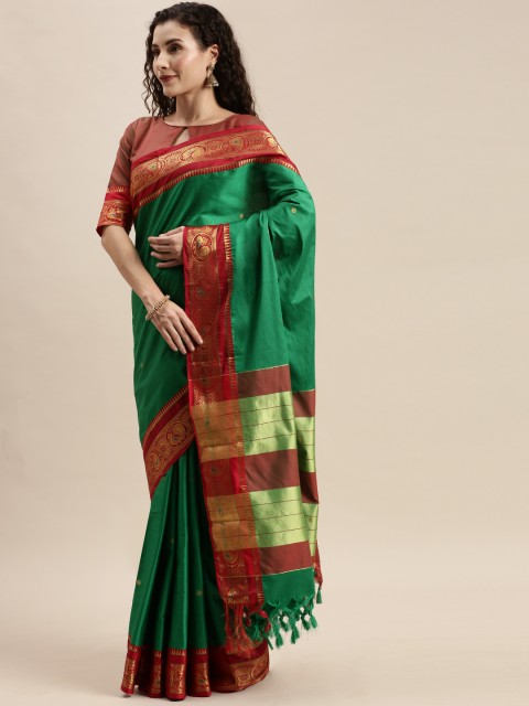 

Mitera Green & Red Silk Cotton Woven Design Paithani Celebrity Saree