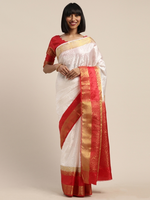 

Mitera White Nylon Woven Design Kanjeevaram Saree