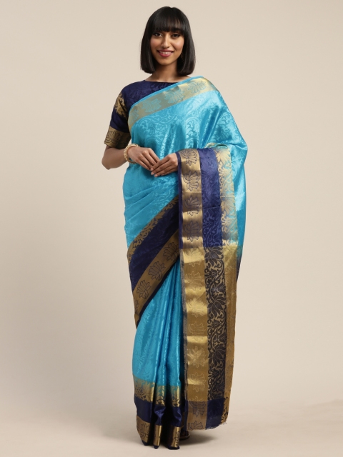 

Mitera Blue & Golden Nylon Woven Design Kanjeevaram Saree