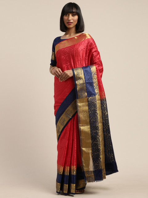 

Mitera Red & Navy Blue Nylon Woven Design Kanjeevaram Saree