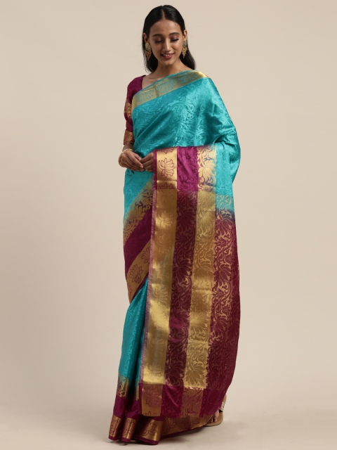 

Mitera Blue Silk Blend Woven Design Kanjeevaram Saree