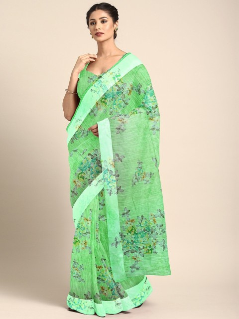 

Mitera Green Cotton Blend Printed Pochampally Saree