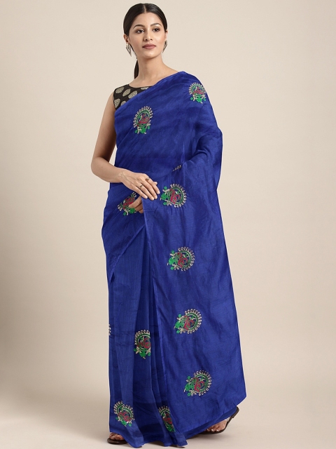 

KALINI Blue & Pink Chanderi Cotton Embroidered Saree